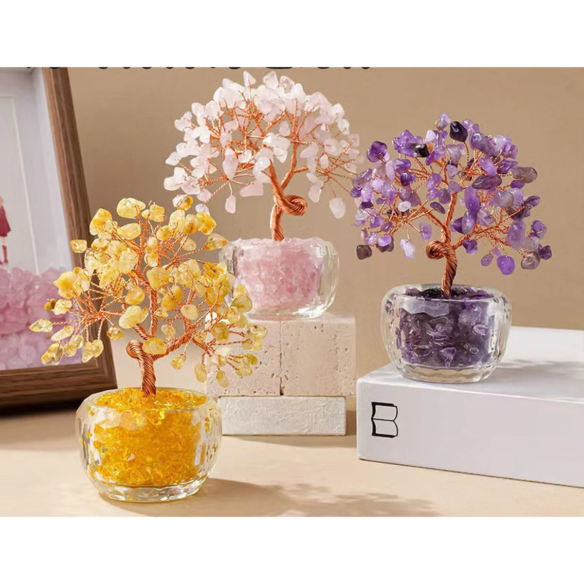 Gemstone Tree - Wire-Wrapped Chips on a Stone Base, 11 cm