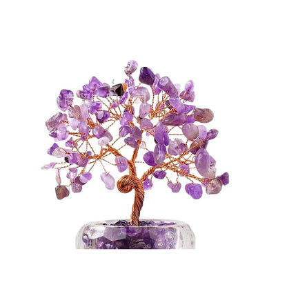 Gemstone Tree - Wire-Wrapped Chips on a Stone Base, 11 cm