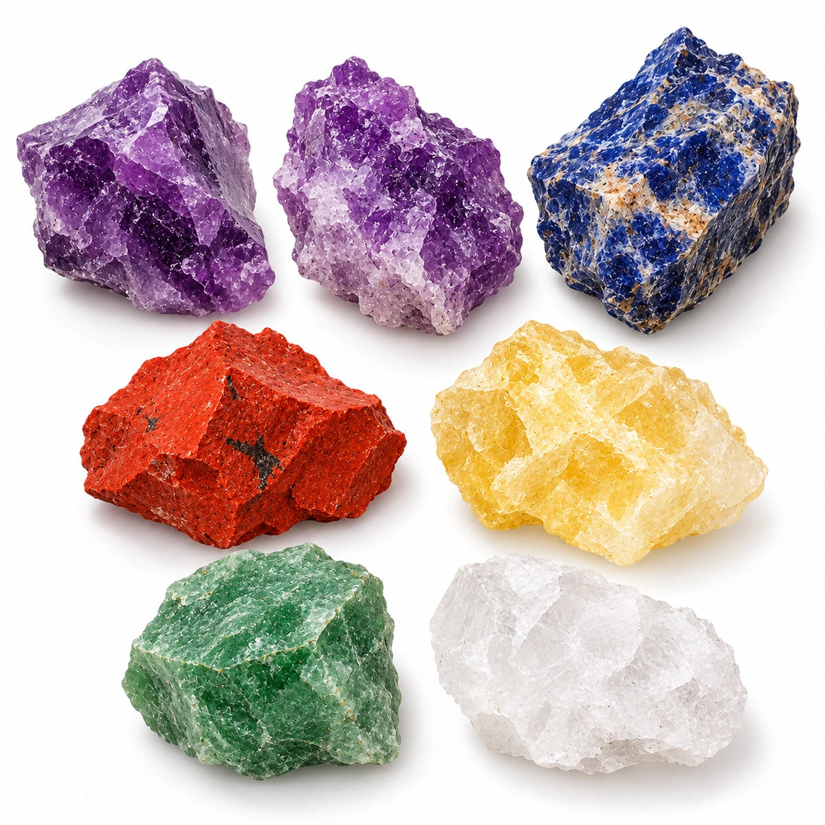 Raw finish - all seven stones uncut and angular