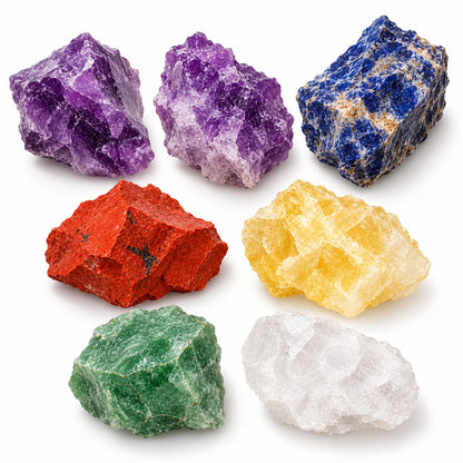 Raw finish - all seven stones uncut and angular